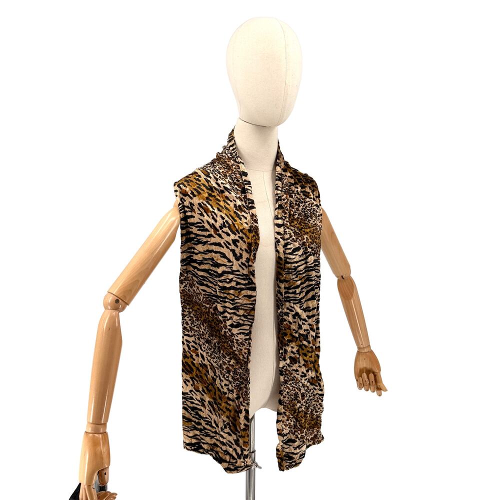 Vintage 90s Brown Tan Animal Leopard Print Crushed Velvet 2 Ply Long Scarf